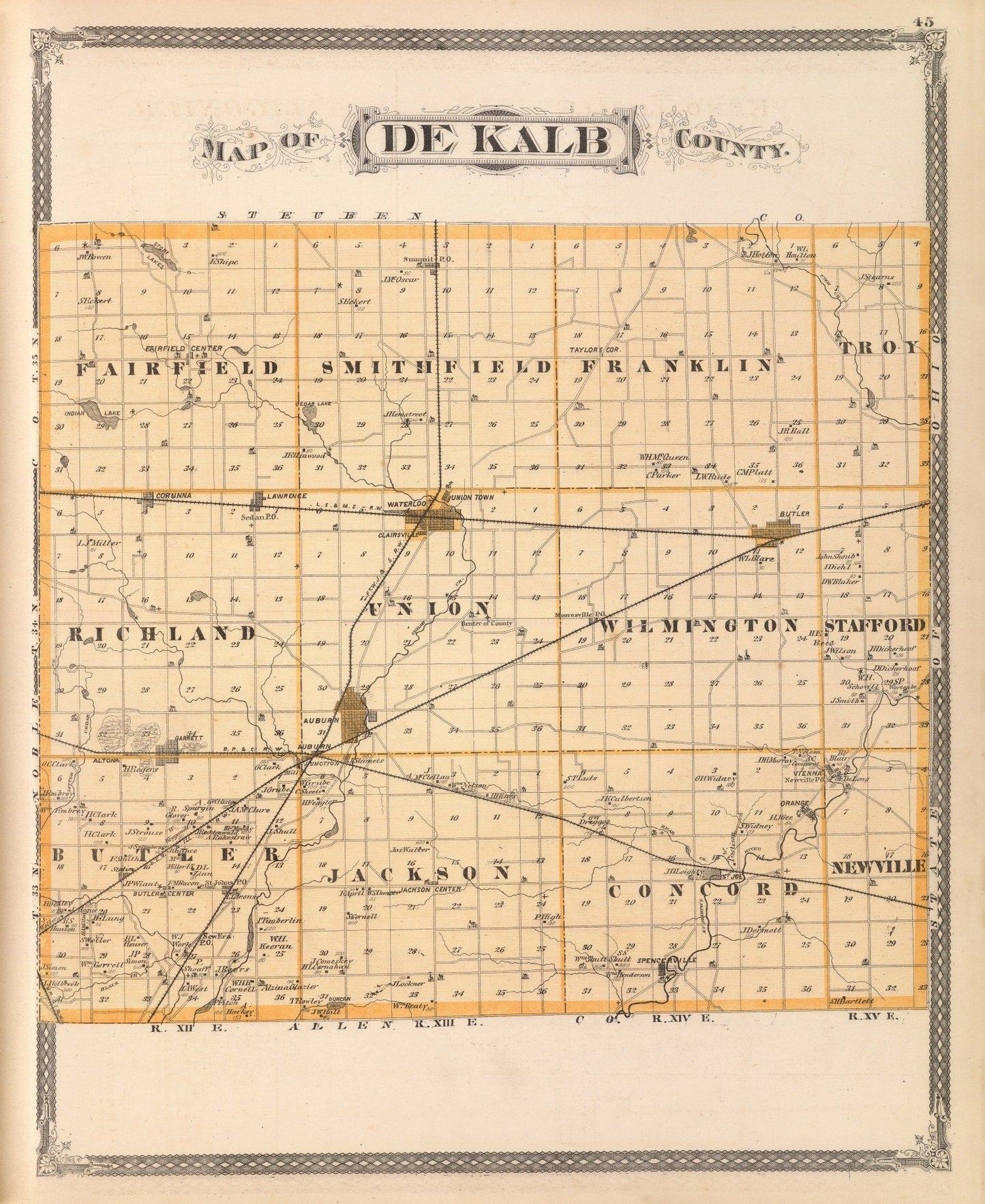 Vintage Map of DeKalb County, Indiana, 1876