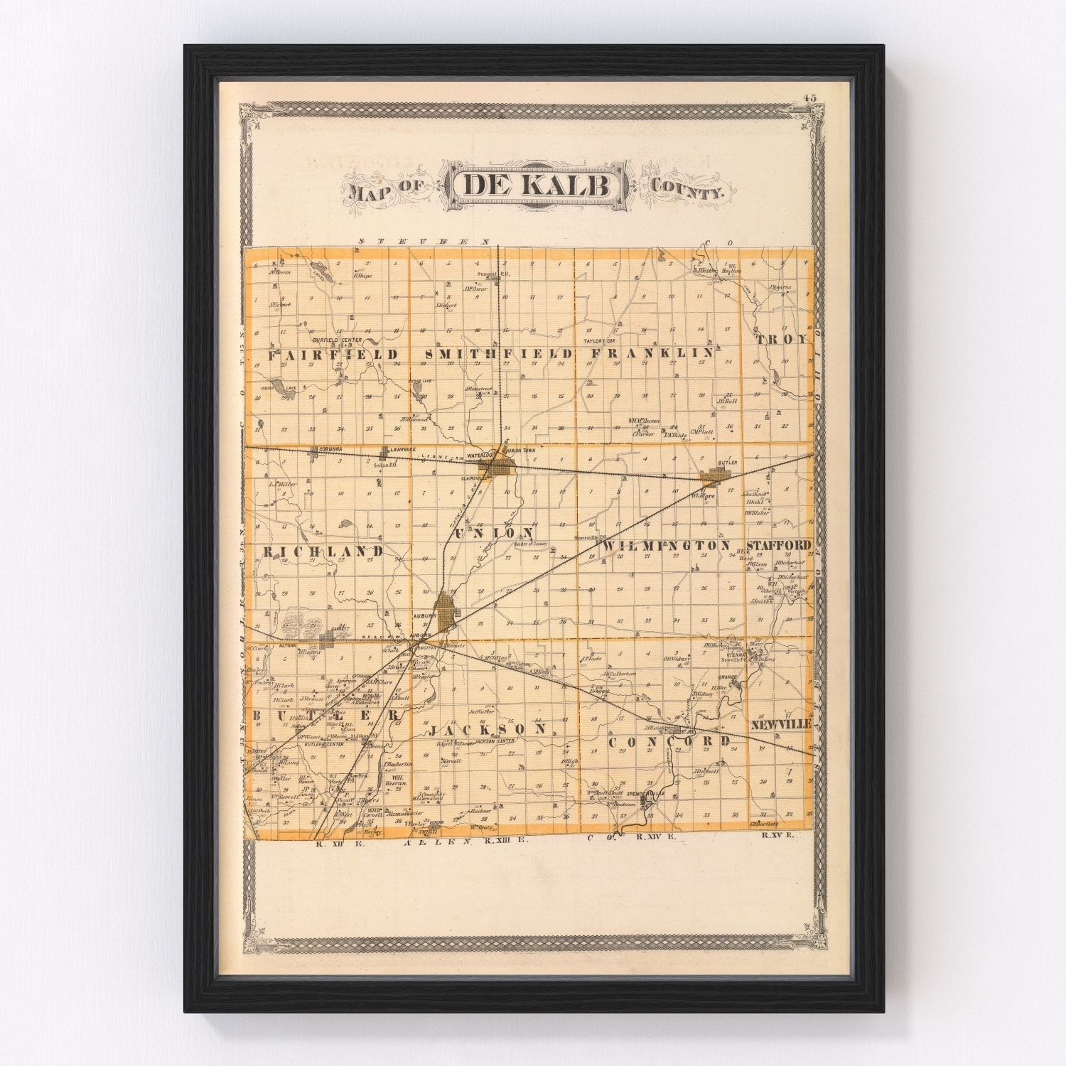 Vintage map of DeKalb County, Indiana, 1876