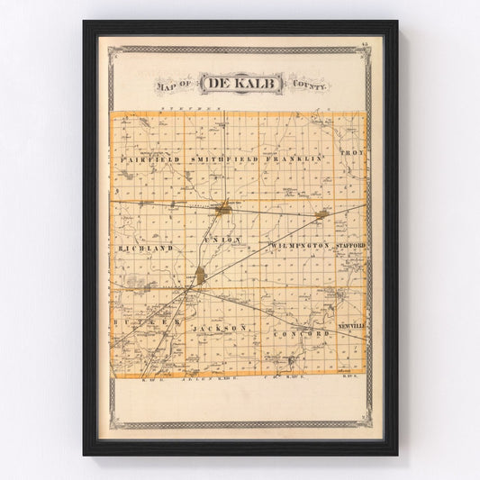 Vintage map of DeKalb County, Indiana, 1876