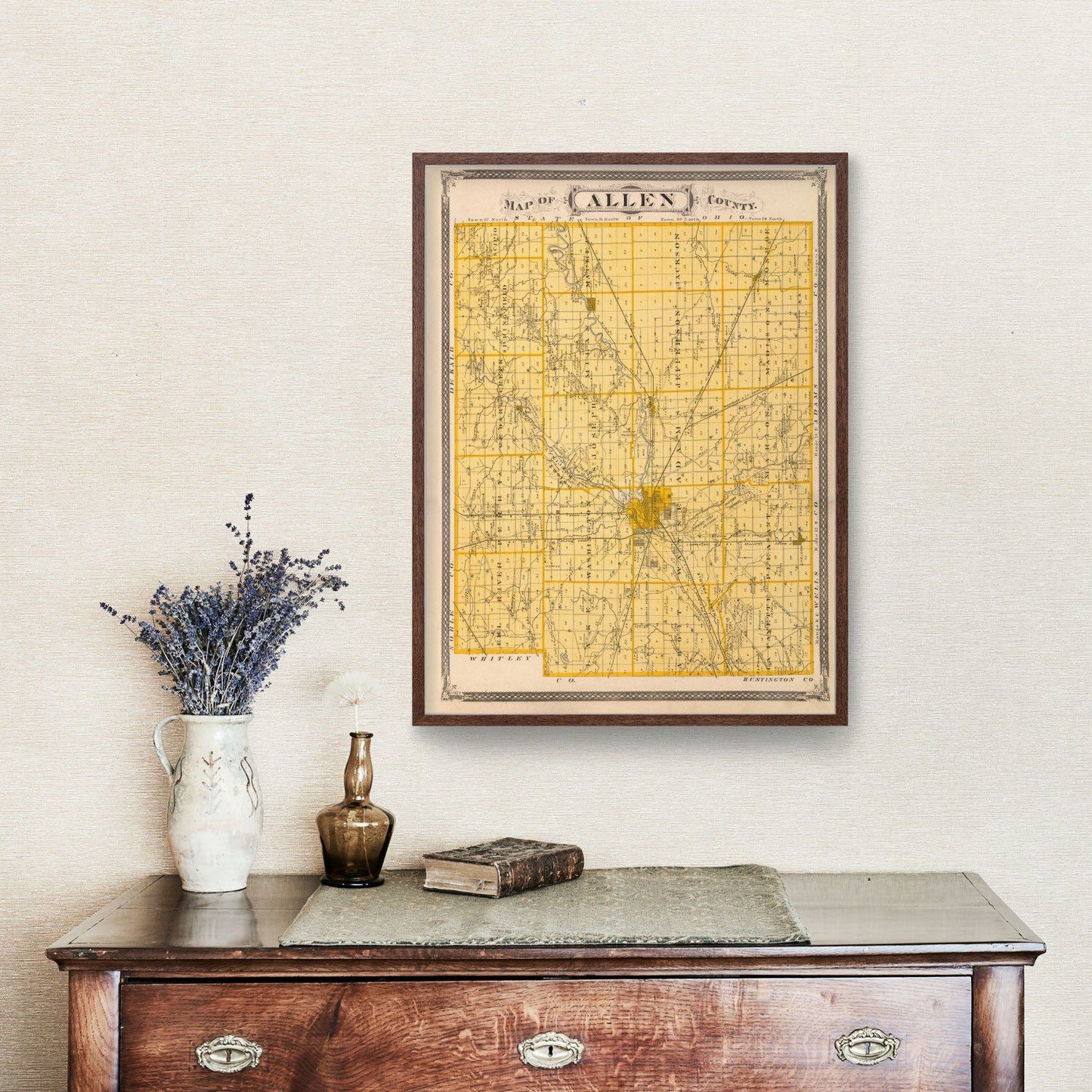 Vintage Map of Allen County, Indiana, 1876