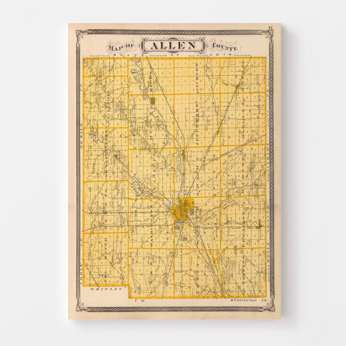 Vintage Map of Allen County, Indiana, 1876