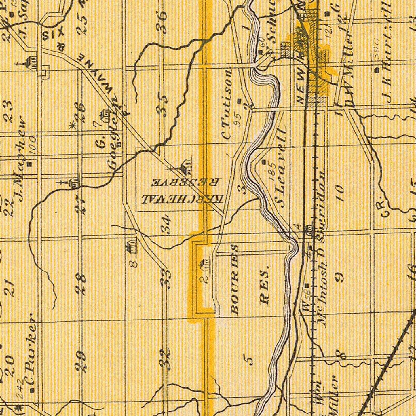 Vintage Map of Allen County, Indiana, 1876
