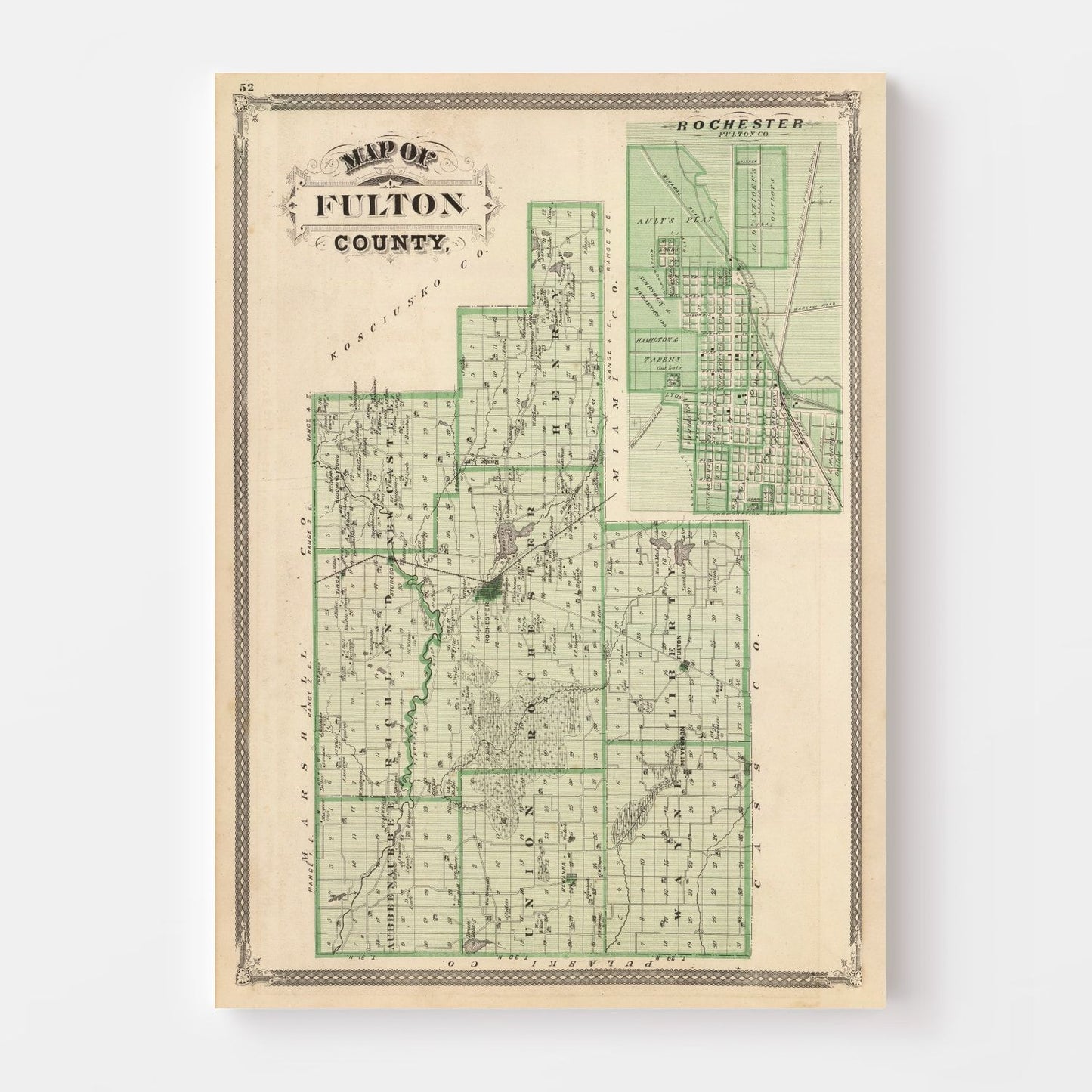 Vintage Map of Fulton County, Indiana, 1876