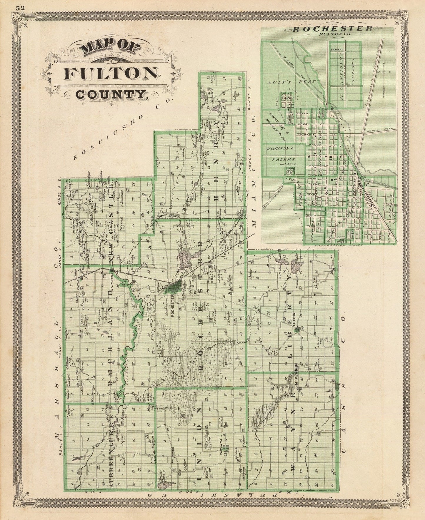 Vintage Map of Fulton County, Indiana, 1876