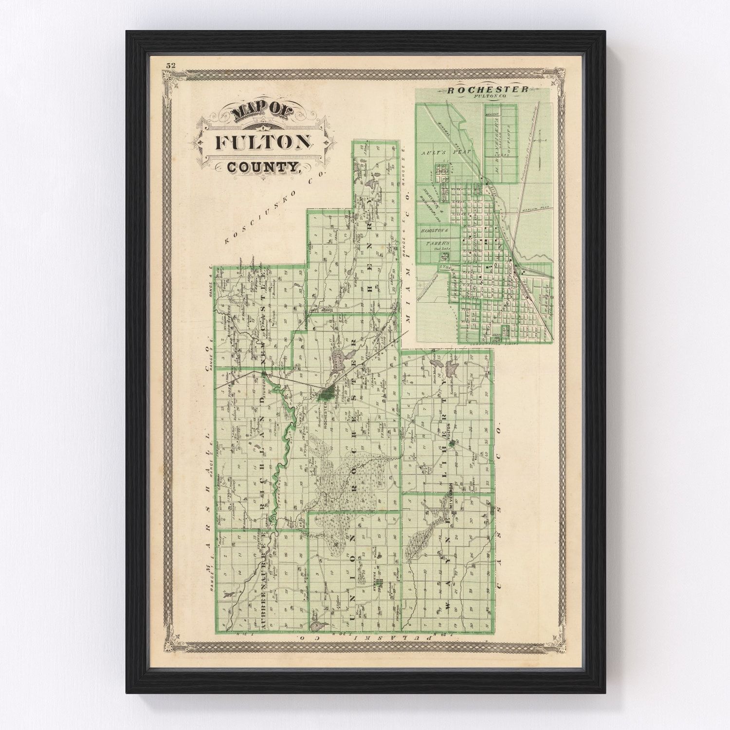 vintage map of Fulton County, Indiana, 1876