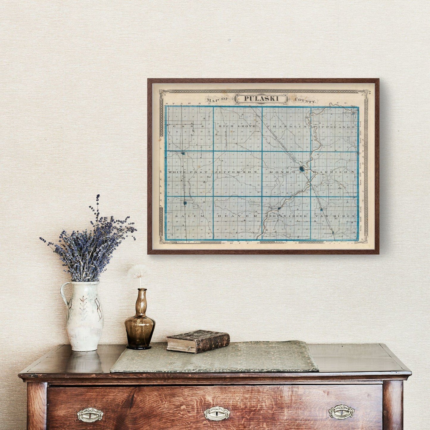 Vintage Map of Pulaski County, Indiana, 1876