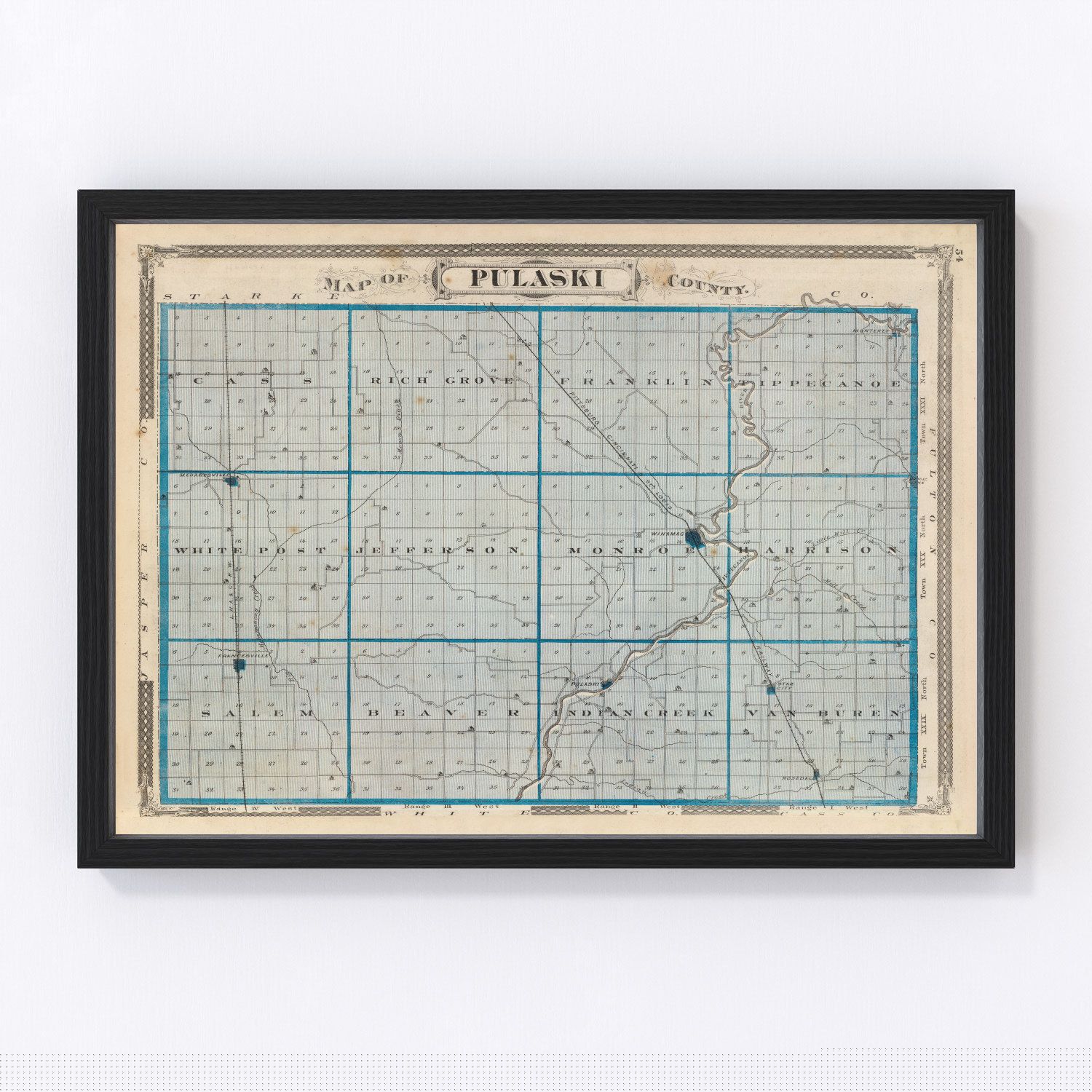 vintage map of Pulaski County, Indiana, 1876