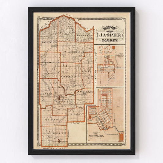 Vintage map of Jasper County, Indiana, 1876