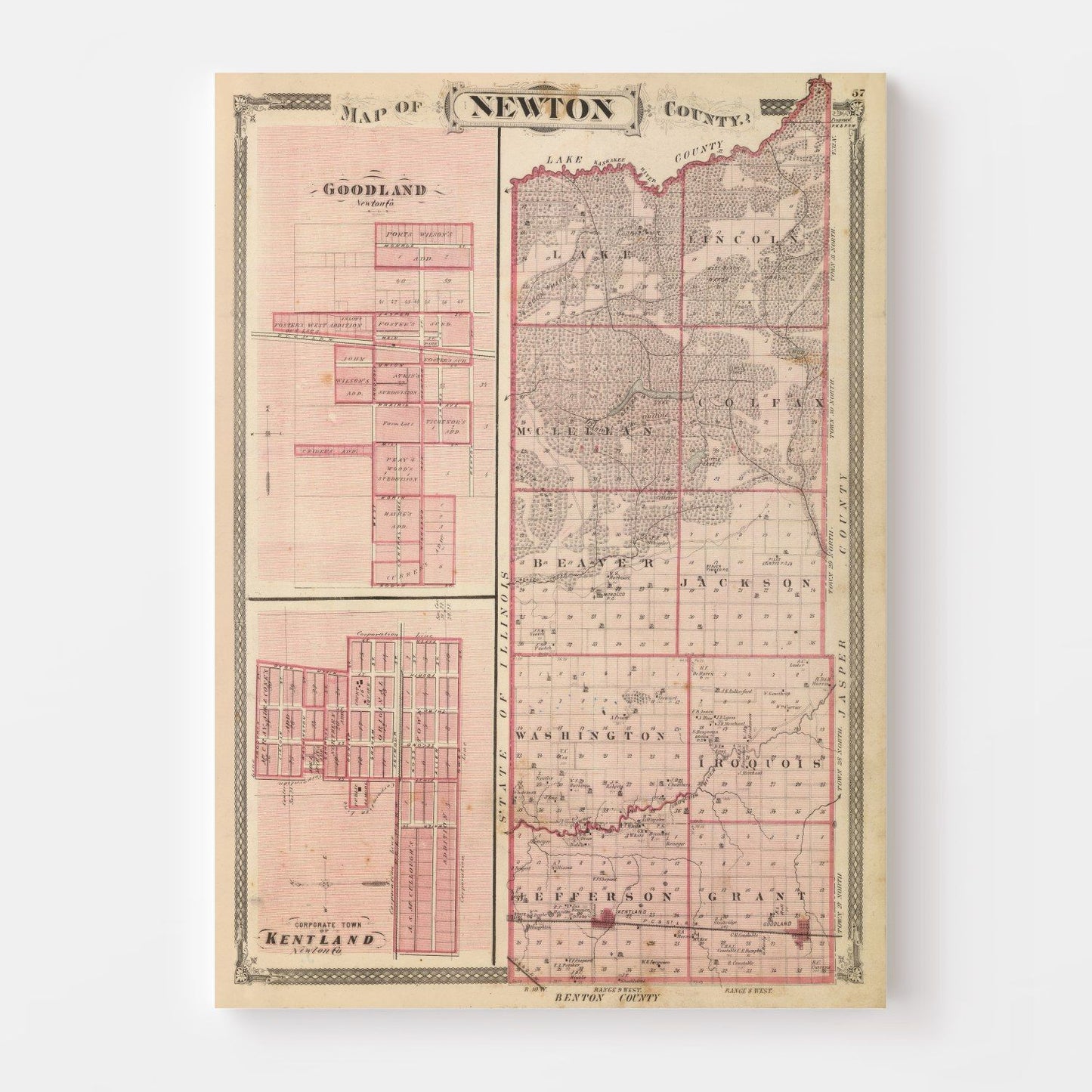 Vintage Map of Newton County, Indiana, 1876