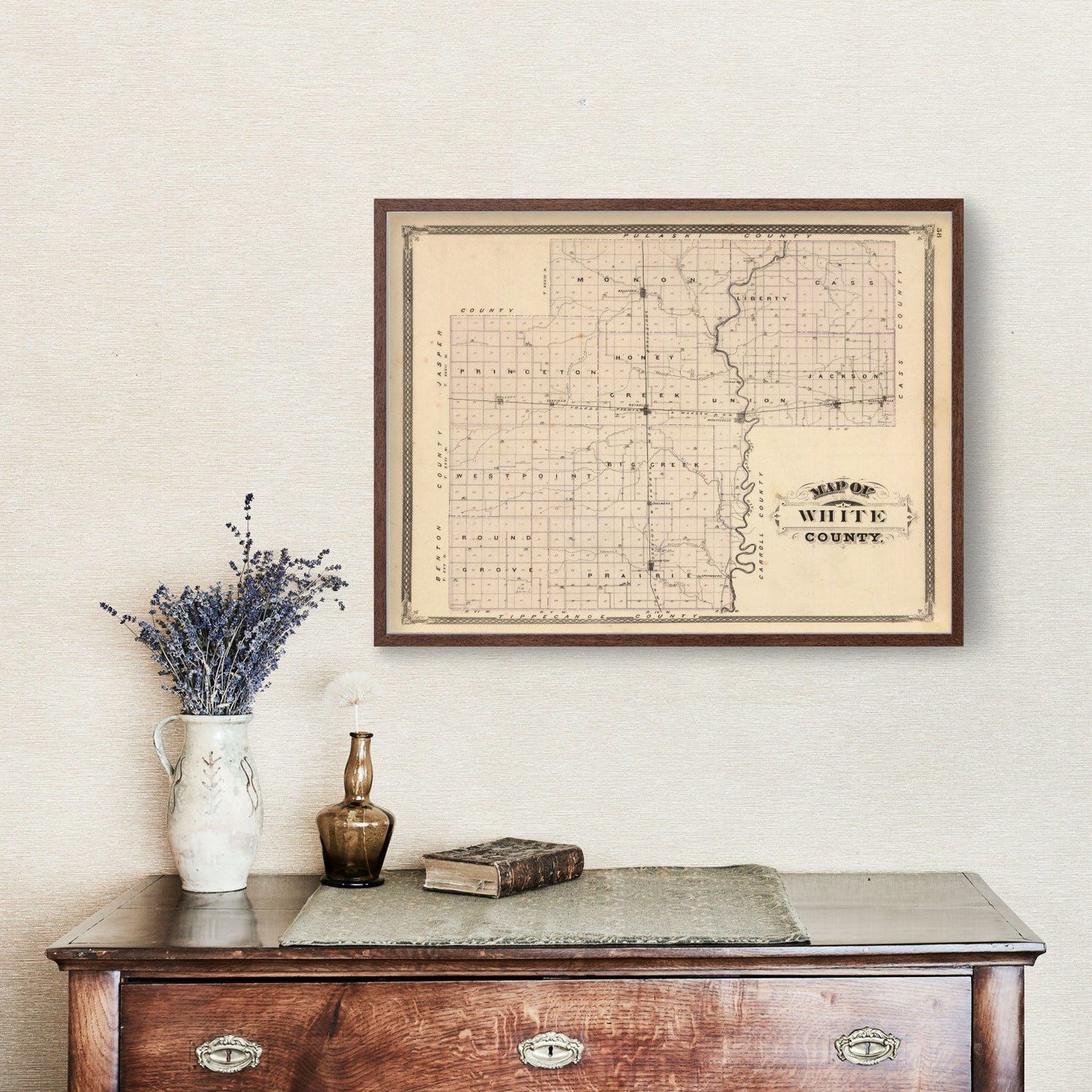 Vintage Map of White County, Indiana 1876