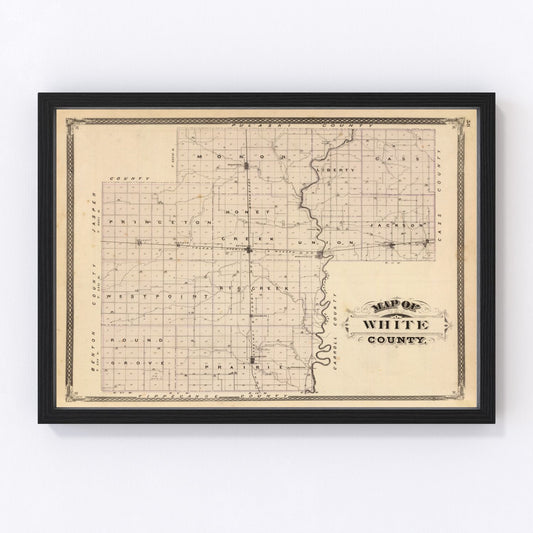 Vintage map of White County, Indiana, 1876 - Monticello restored cartographic print