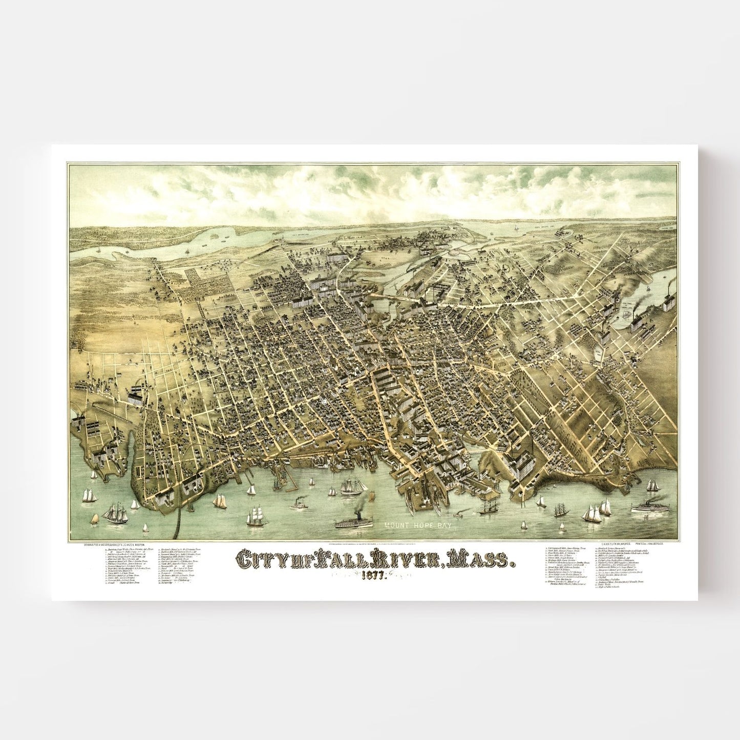 Vintage Map of Fall River, Massachusetts, 1877