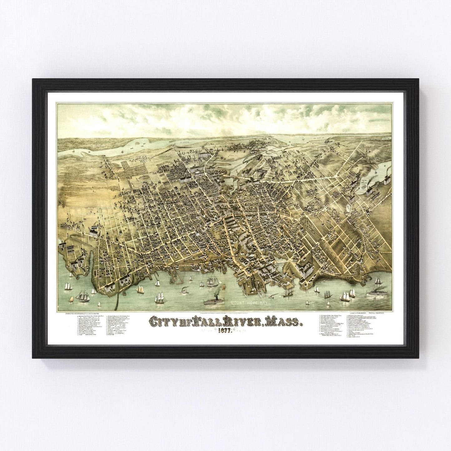 vintage map of Fall River, Massachusetts, 1877