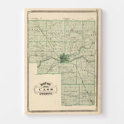 Vintage Map of Cass County, Indiana, 1876