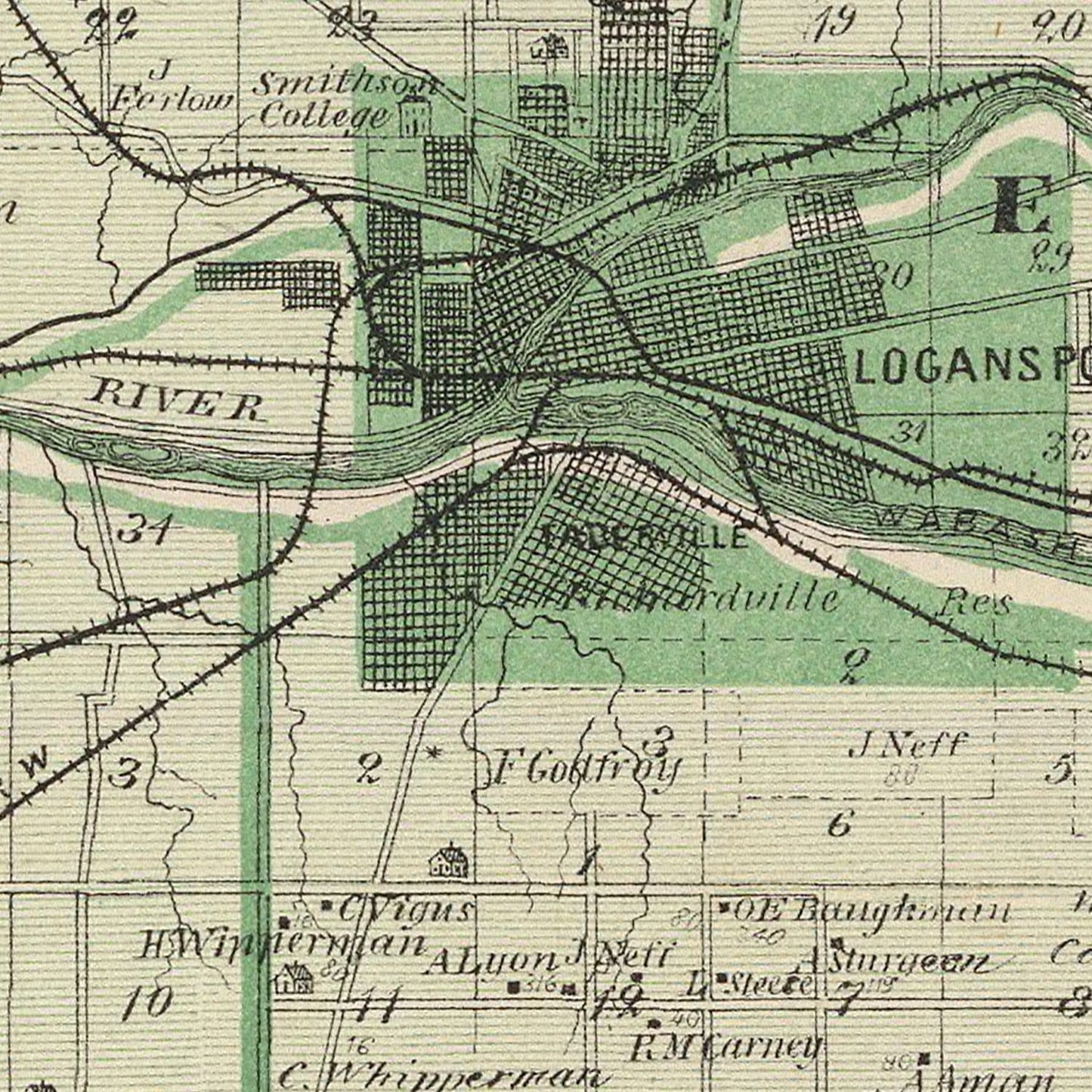 Vintage Map of Cass County, Indiana, 1876