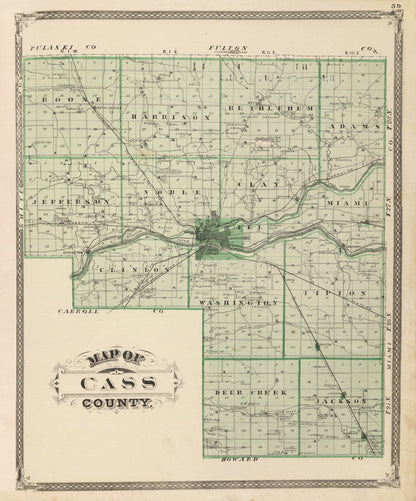 Vintage Map of Cass County, Indiana, 1876