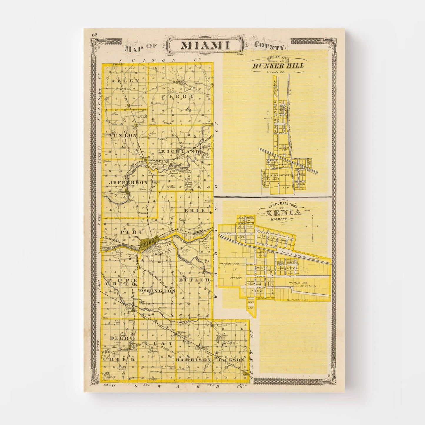 Vintage Map of Miami County, Indiana, 1876