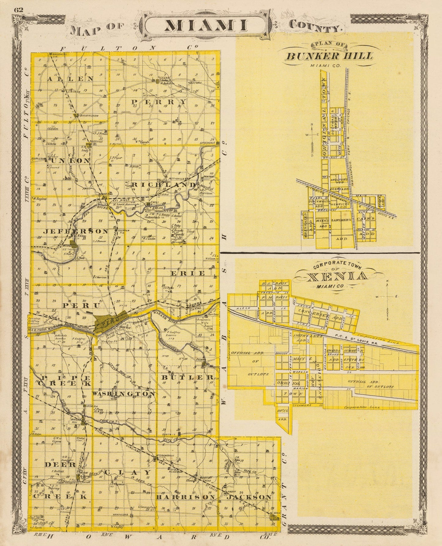 Vintage Map of Miami County, Indiana, 1876