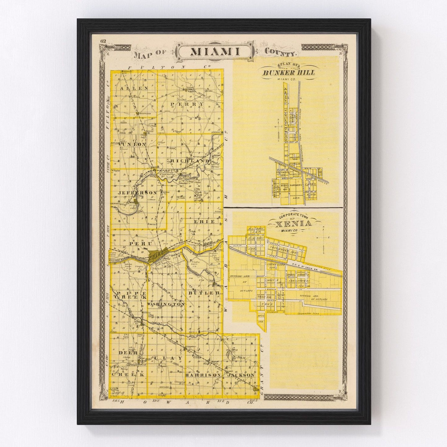 vintage map of Miami County, Indiana, 1876
