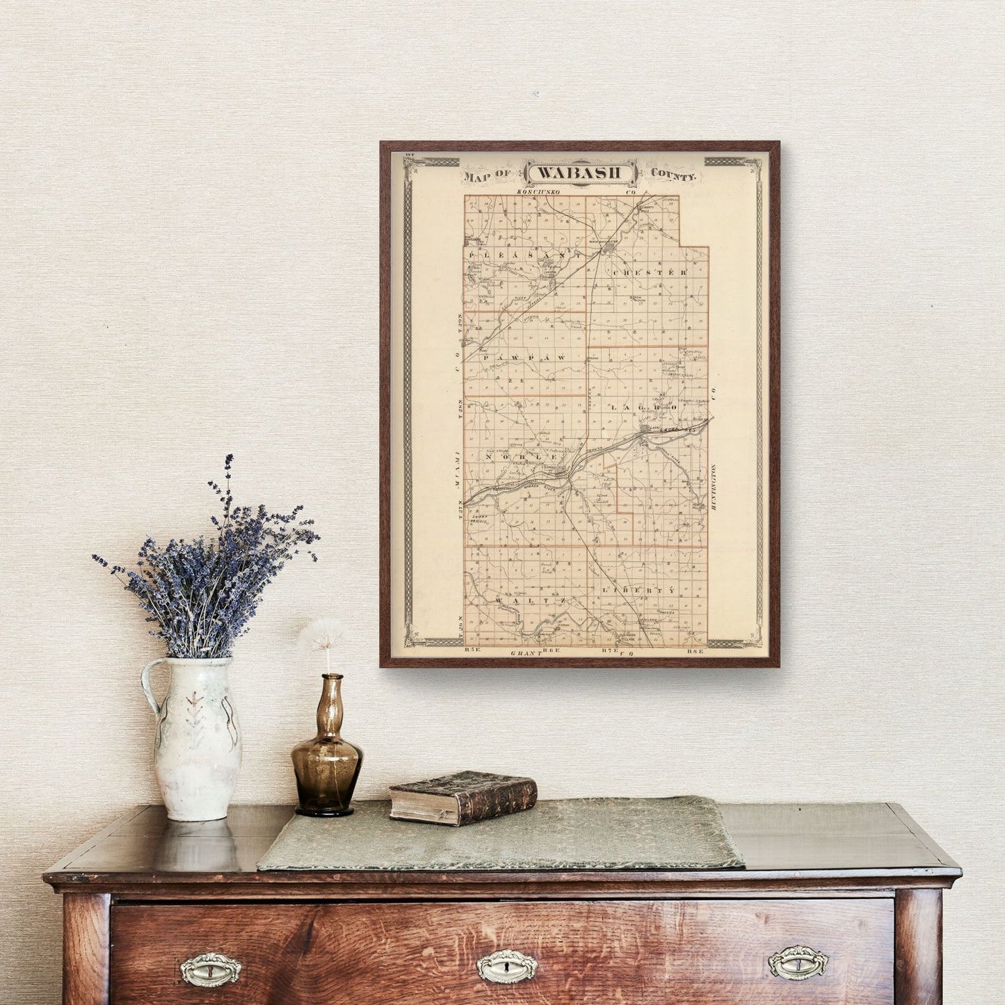 Vintage Map of Wabash County, Indiana, 1876
