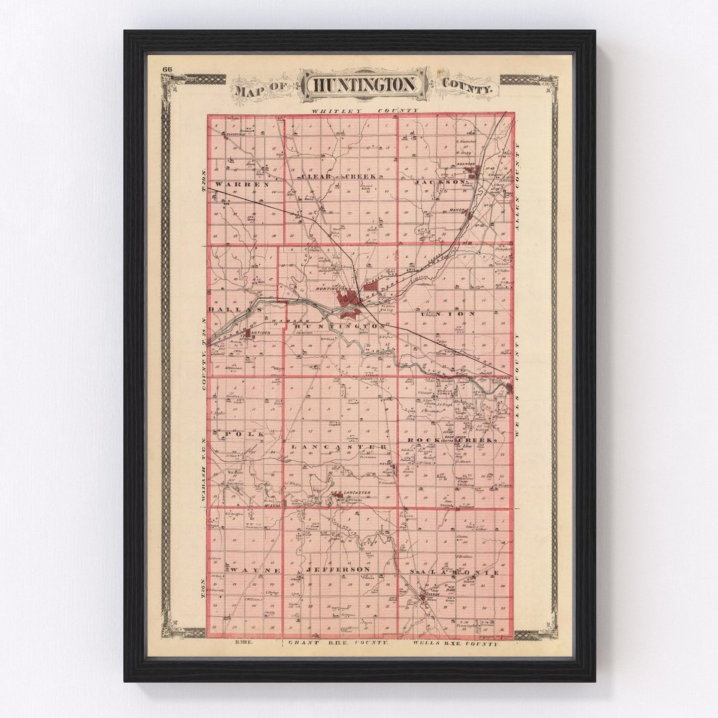 vintage map of Huntington County, Indiana, 1876