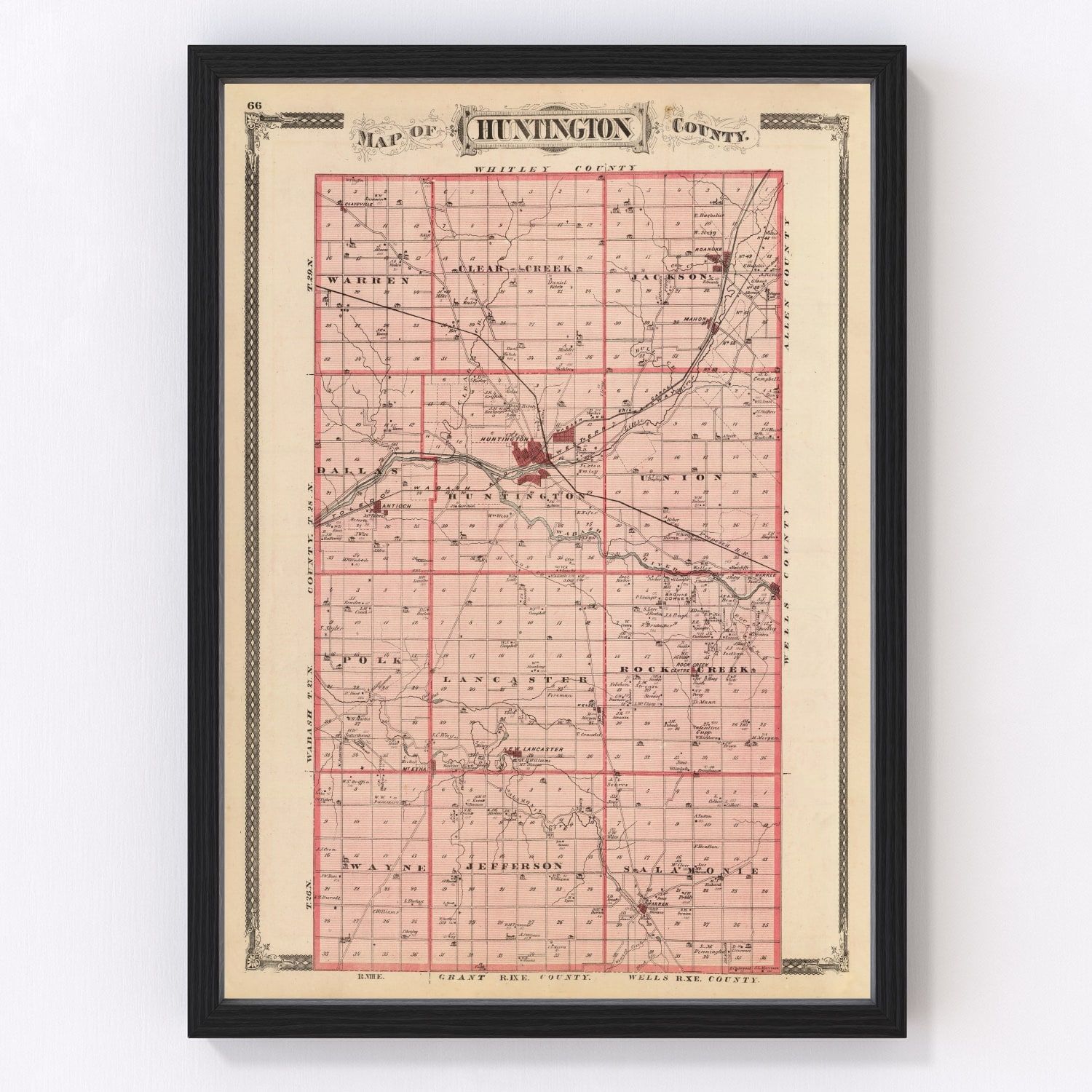 vintage map of Huntington County, Indiana, 1876