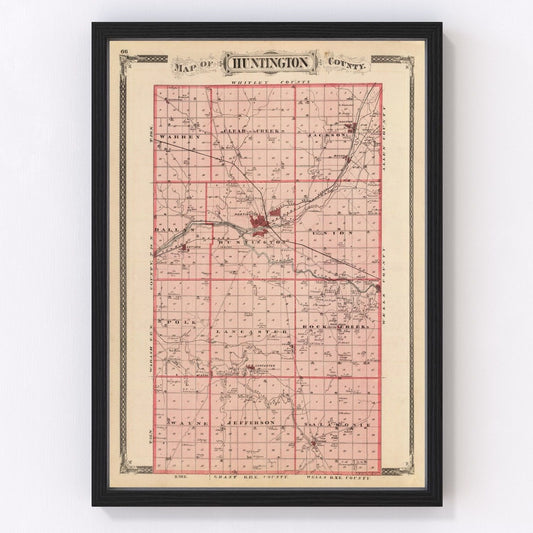 vintage map of Huntington County, Indiana, 1876