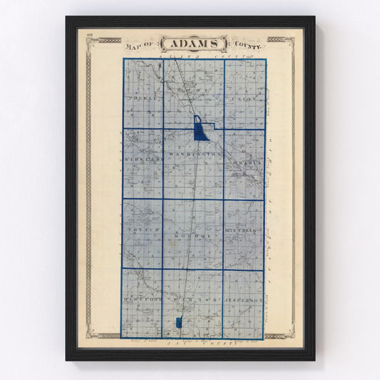 Vintage map of Adams County, Indiana, 1876 - restored post-Civil War county atlas print