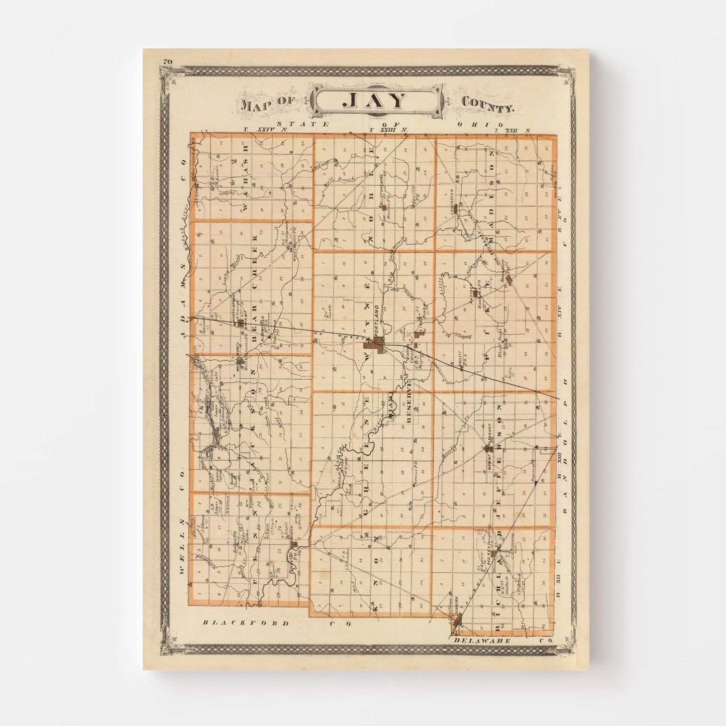 Vintage Map of Jay County, Indiana, 1876