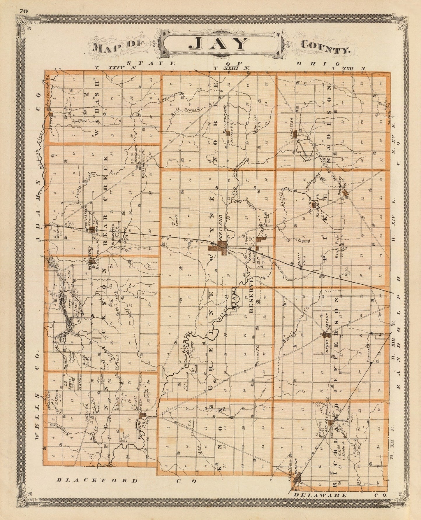 Vintage Map of Jay County, Indiana, 1876