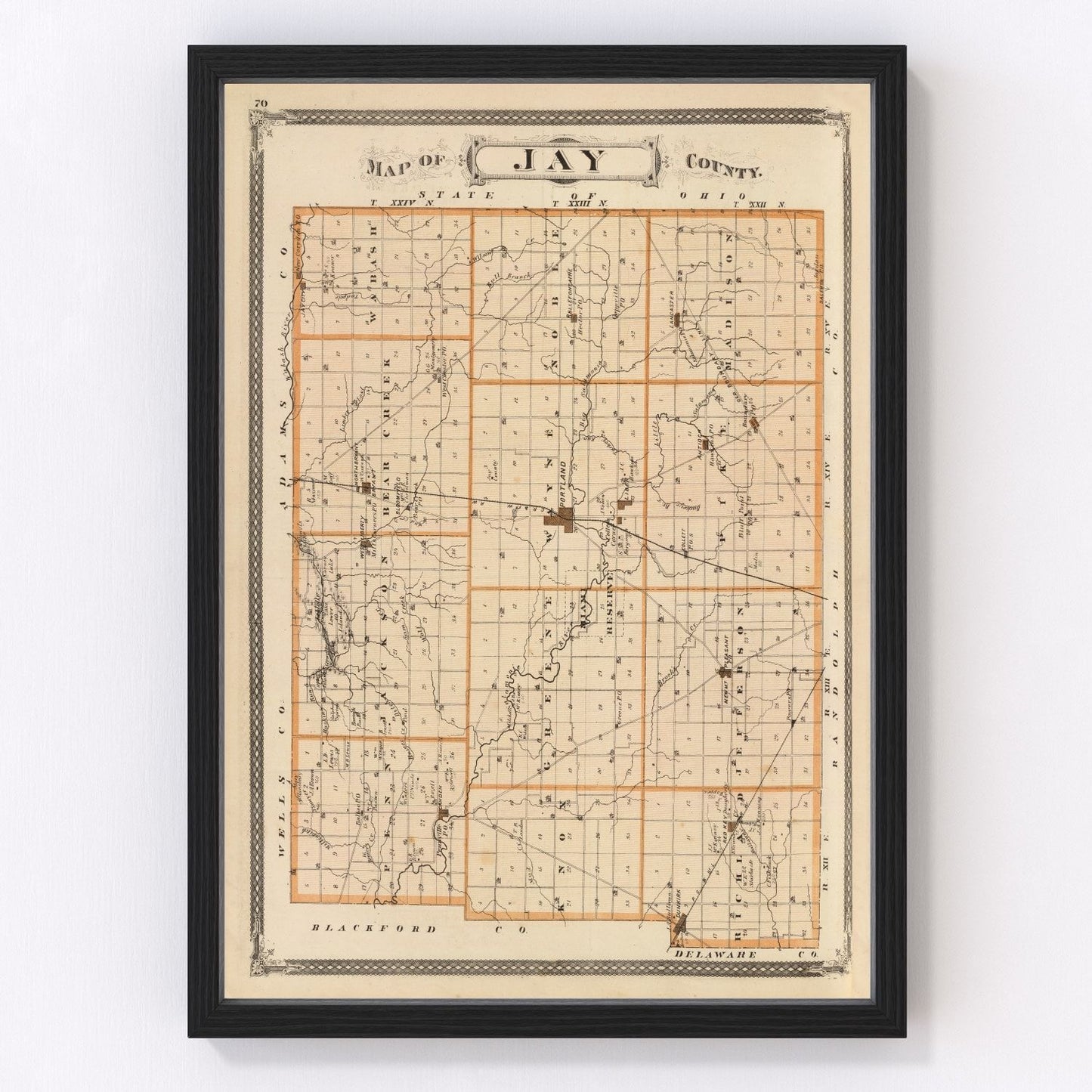 Vintage map of Jay County, Indiana, 1876