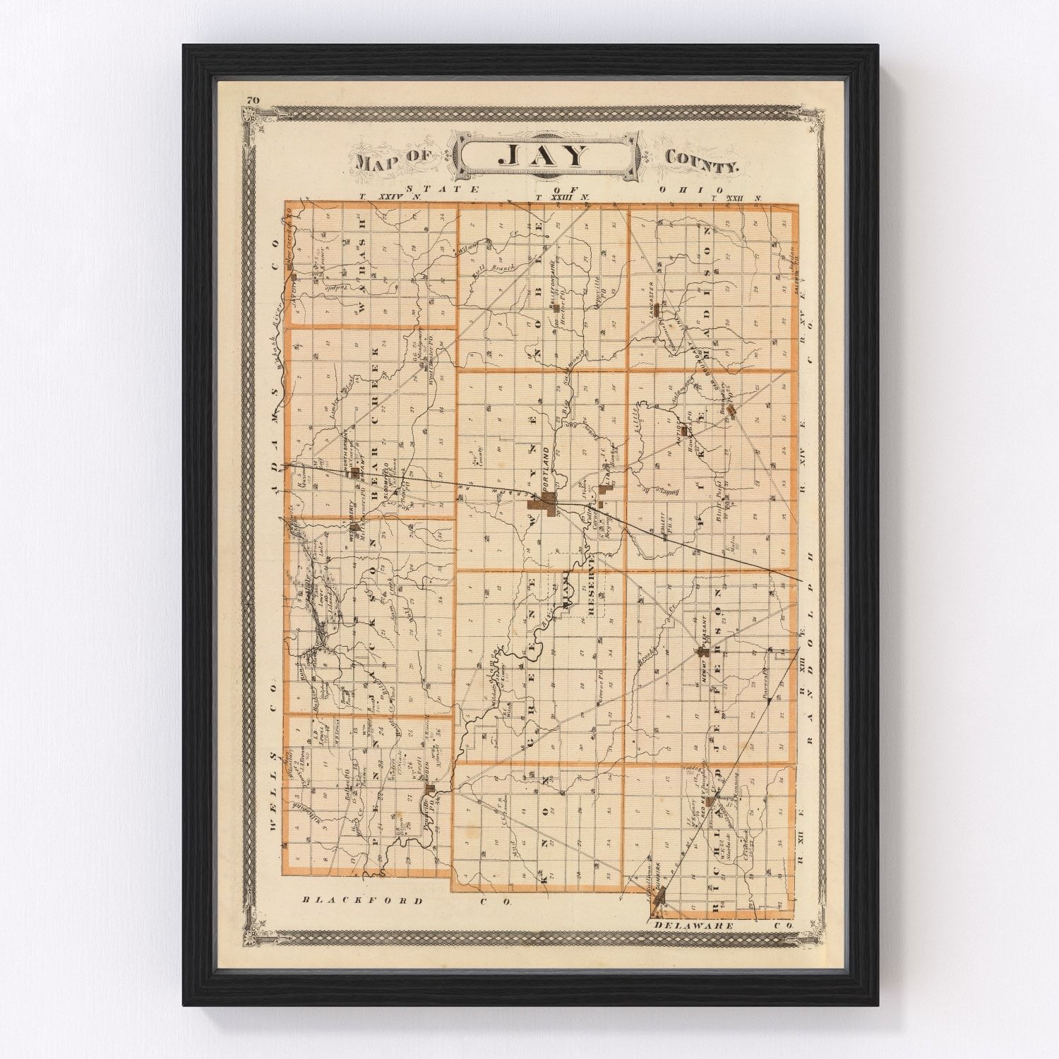 Vintage map of Jay County, Indiana, 1876
