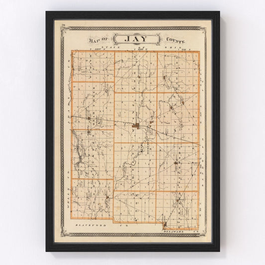 Vintage map of Jay County, Indiana, 1876