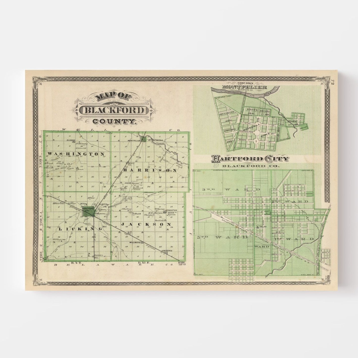 Vintage Map of Blackford County, Indiana, 1876
