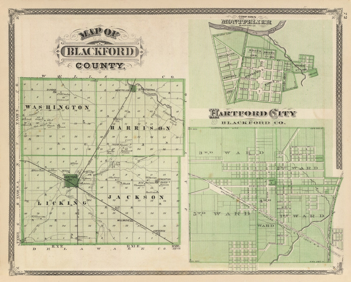 Vintage Map of Blackford County, Indiana, 1876