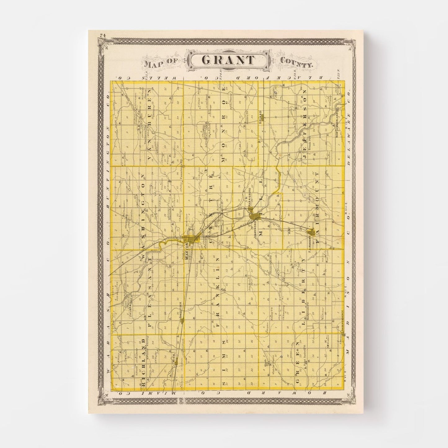 Vintage Map of Grant County, Indiana, 1876