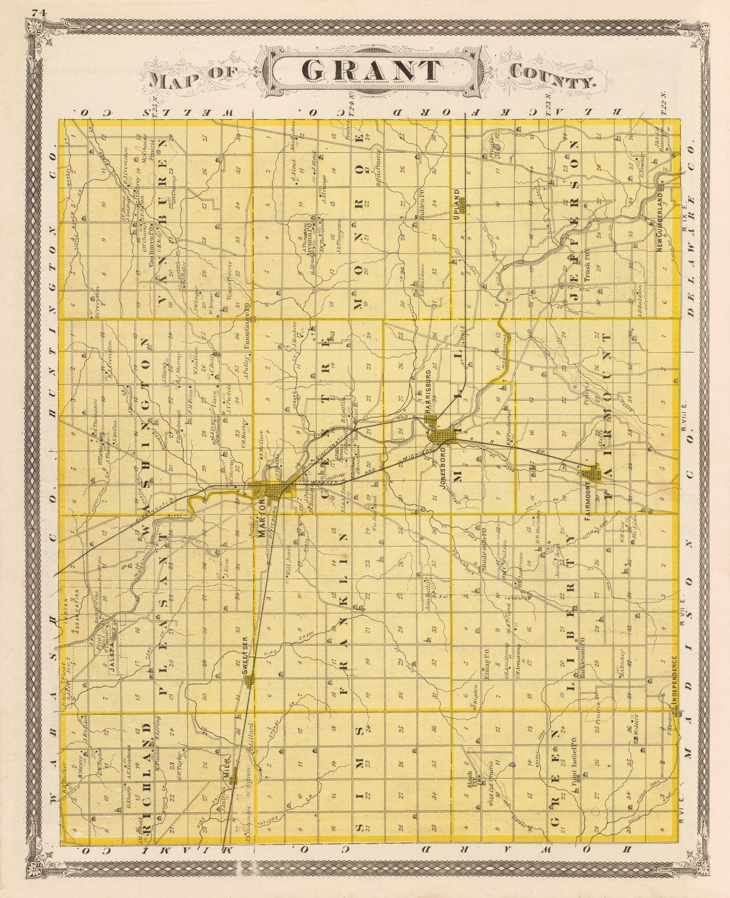 Vintage Map of Grant County, Indiana, 1876