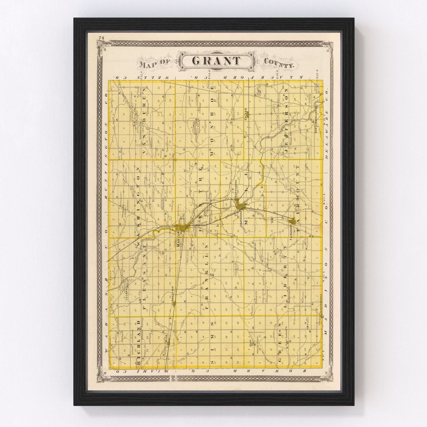 Vintage map of Grant County, Indiana, 1876