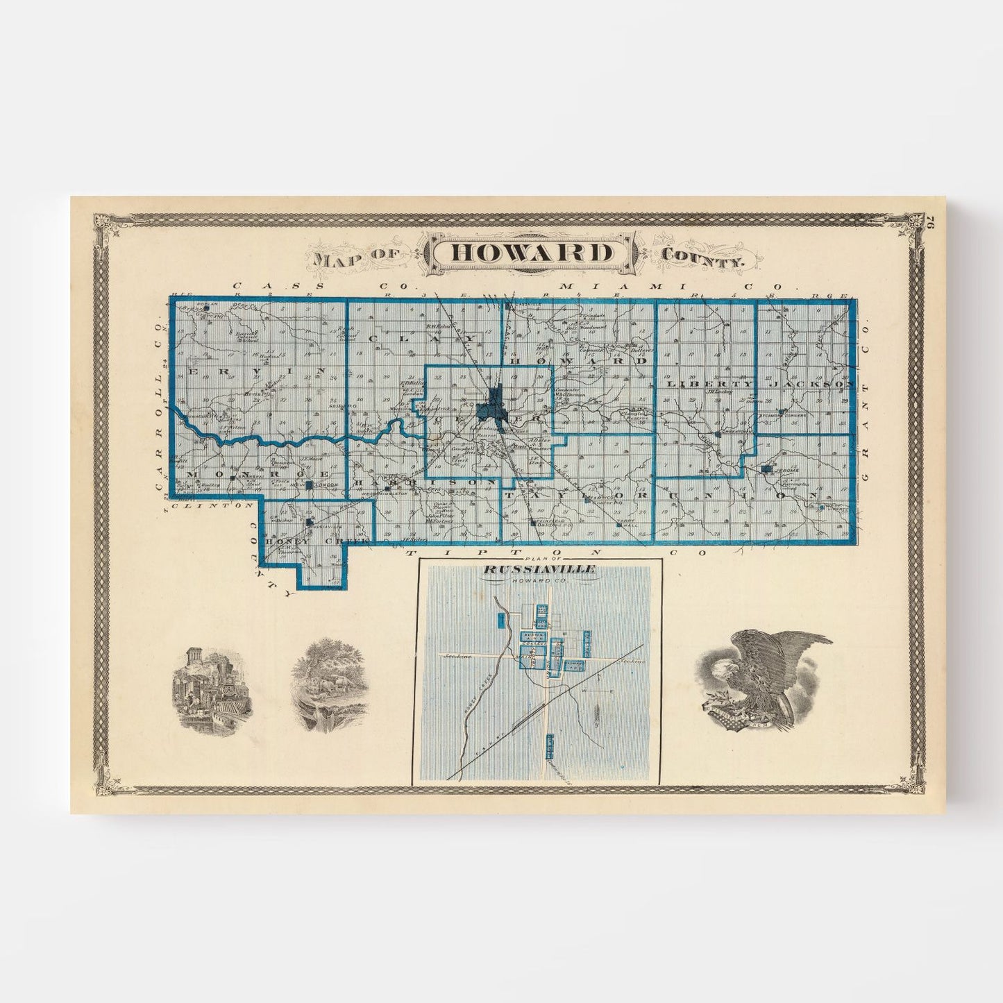 Vintage Map of Howard County, Indiana, 1876