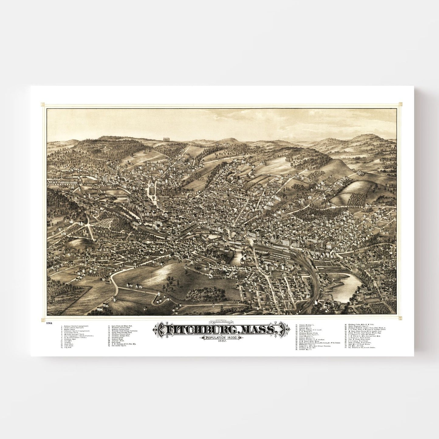Vintage Map of Fitchburg, Massachusetts, 1882