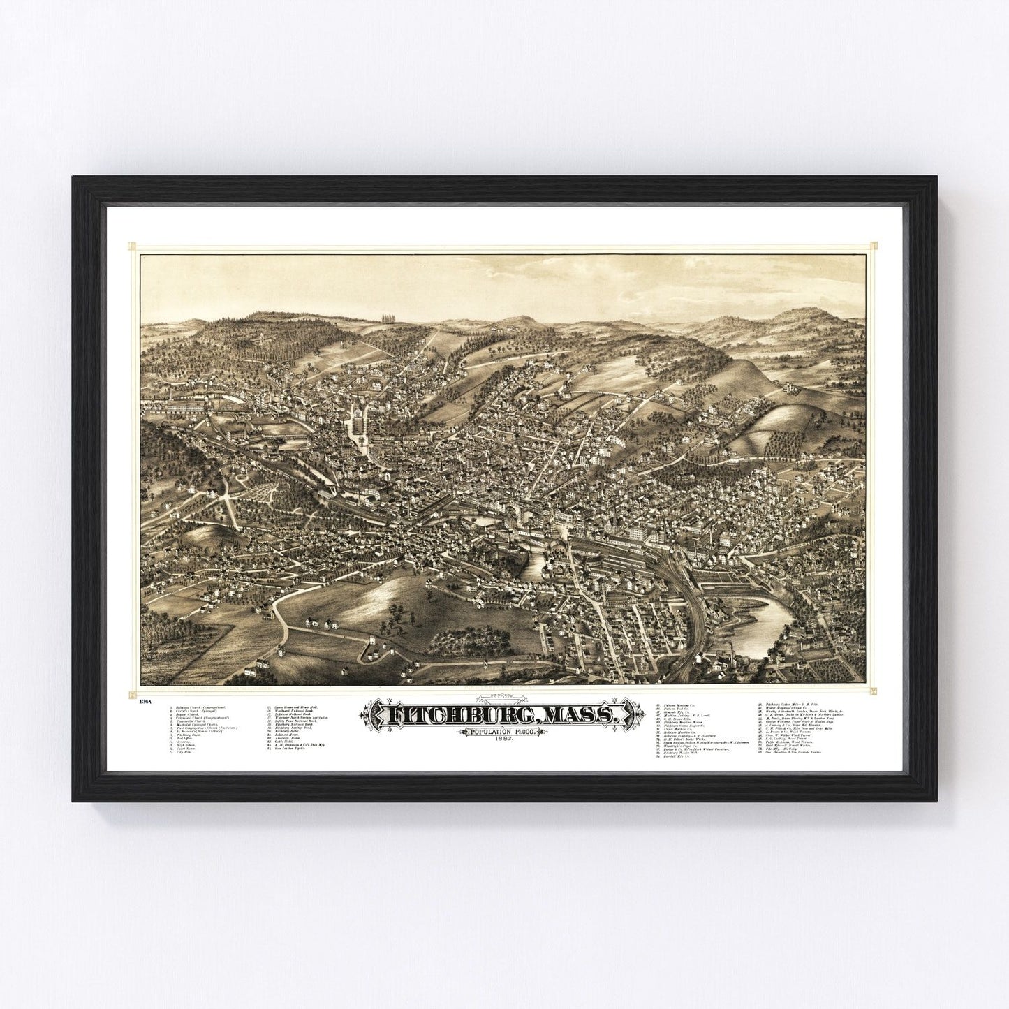 Vintage map of Fitchburg, Massachusetts, 1882