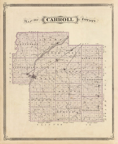Vintage Map of Carroll County, Indiana, 1876