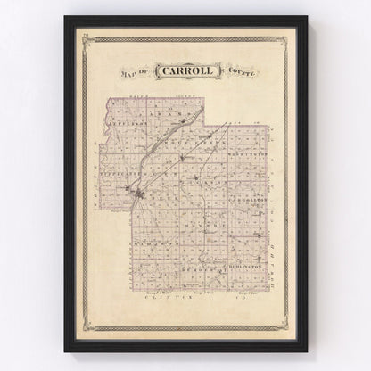 Vintage map of Carroll County, Indiana, 1876, restored vintage wall art print