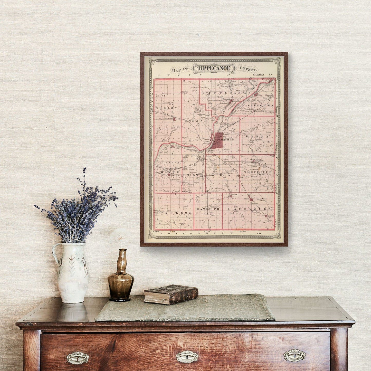 Vintage Map of Tippecanoe County, Indiana, 1876