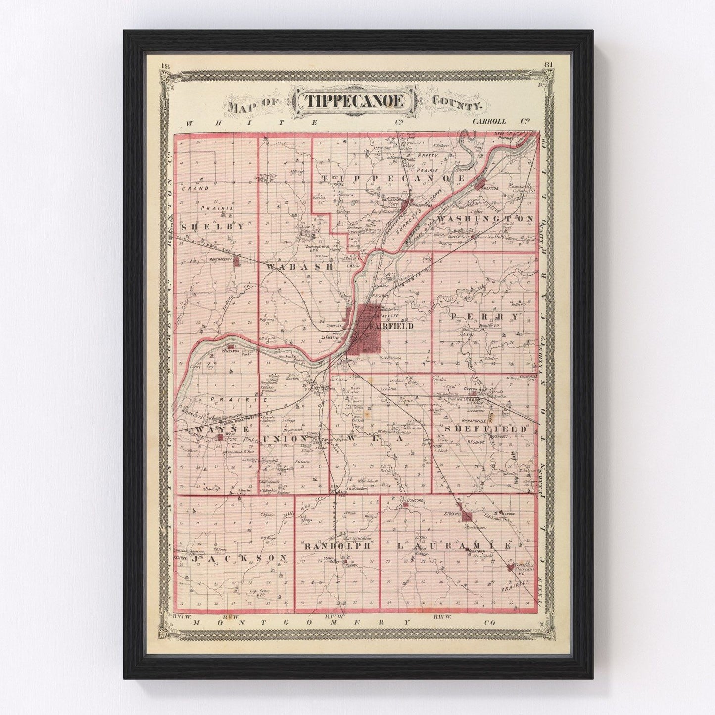 vintage map of Tippecanoe County, Indiana, 1876