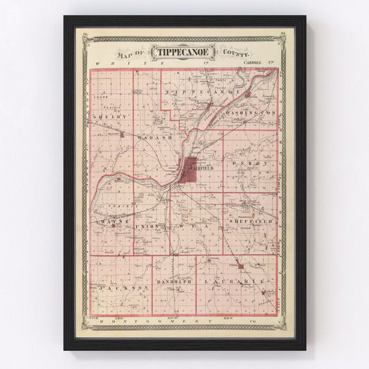vintage map of Tippecanoe County, Indiana, 1876