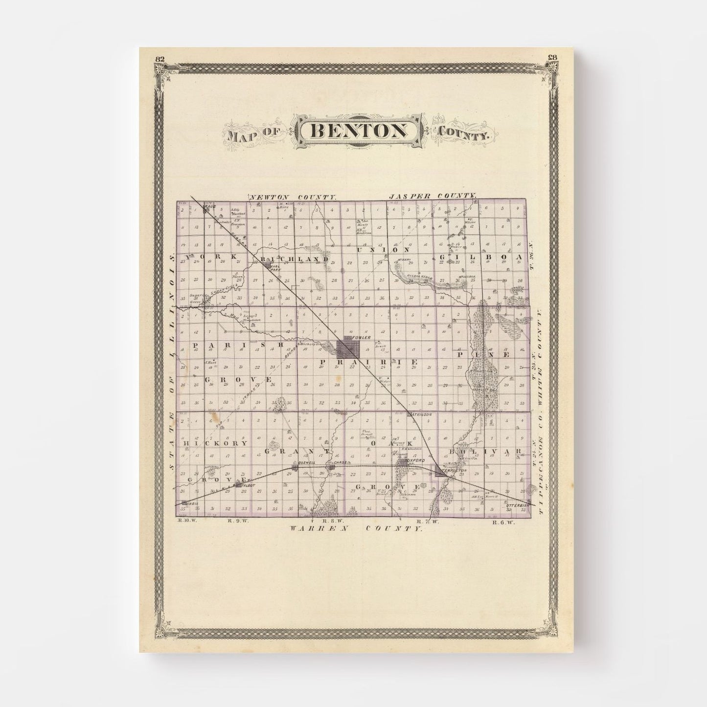 Vintage Map of Benton County, Indiana, 1876