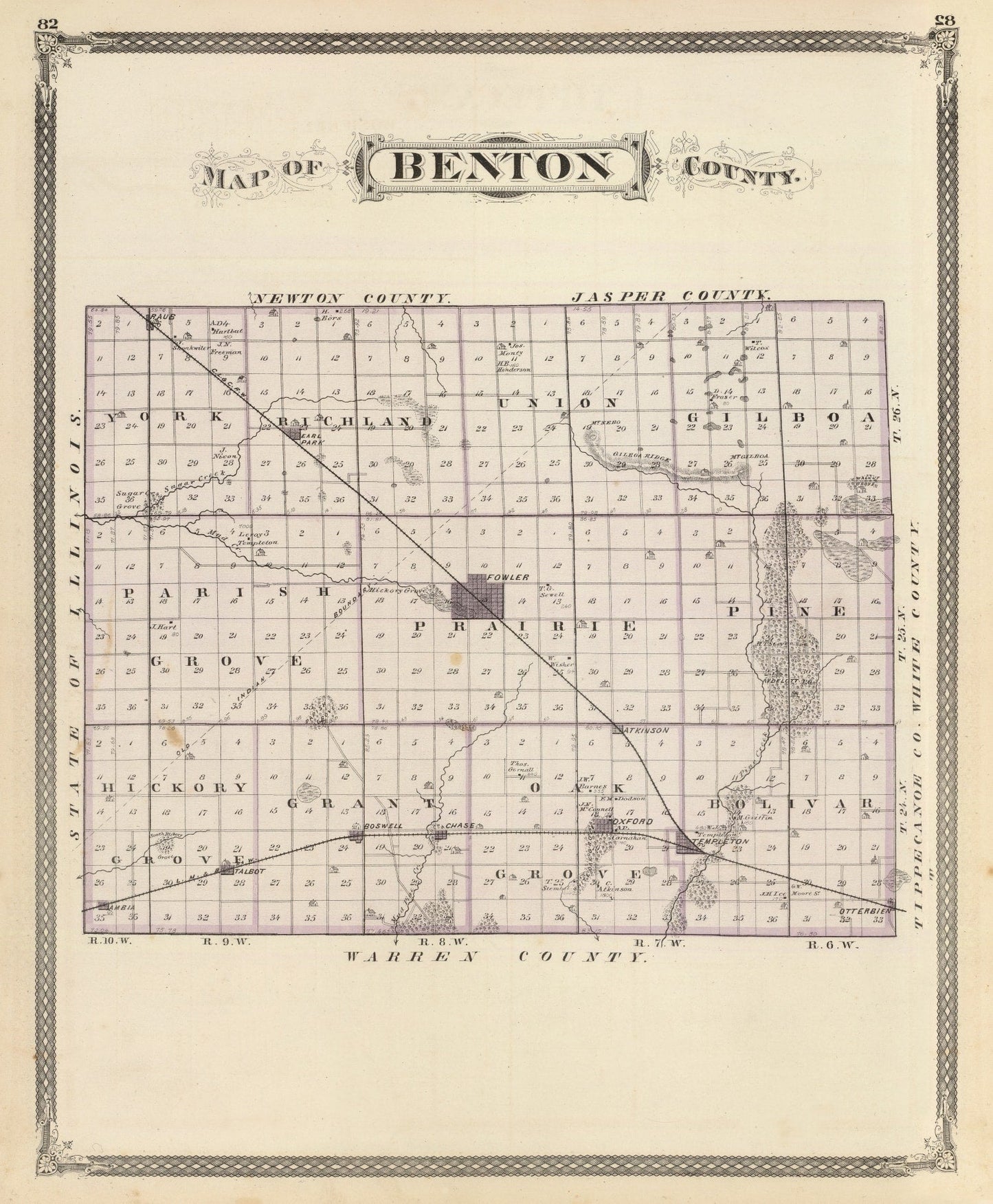 Vintage Map of Benton County, Indiana, 1876