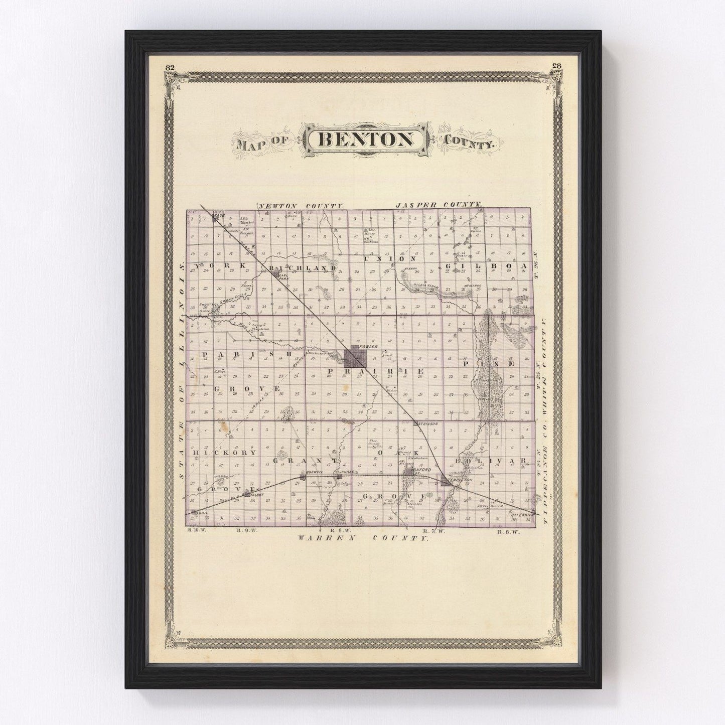Vintage map of Benton County, Indiana, 1876