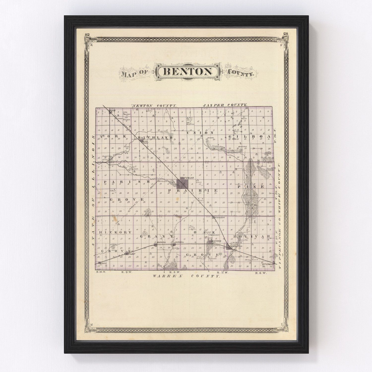Vintage map of Benton County, Indiana, 1876